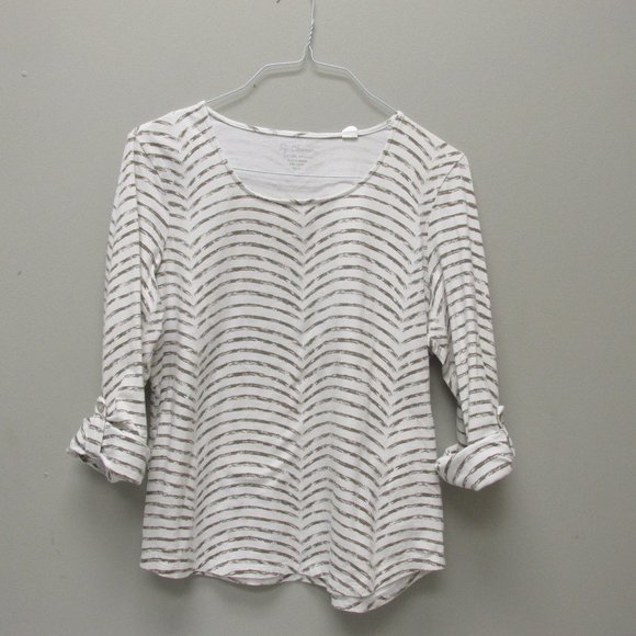 Chico's White And Green Striped Top - Picture 1 of 4